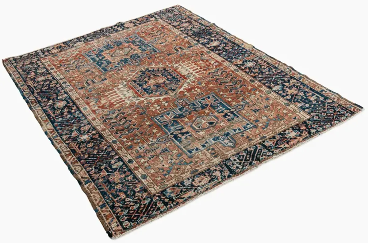 Antique Persian Heriz Area Rug 4'8 X 6'1 - Beige - Beige