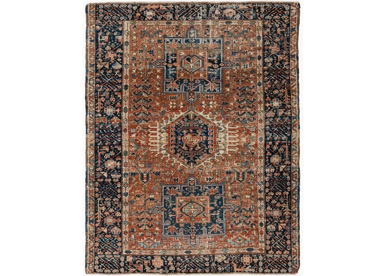 Antique Persian Heriz Area Rug 4'8 X 6'1 - Beige - Beige