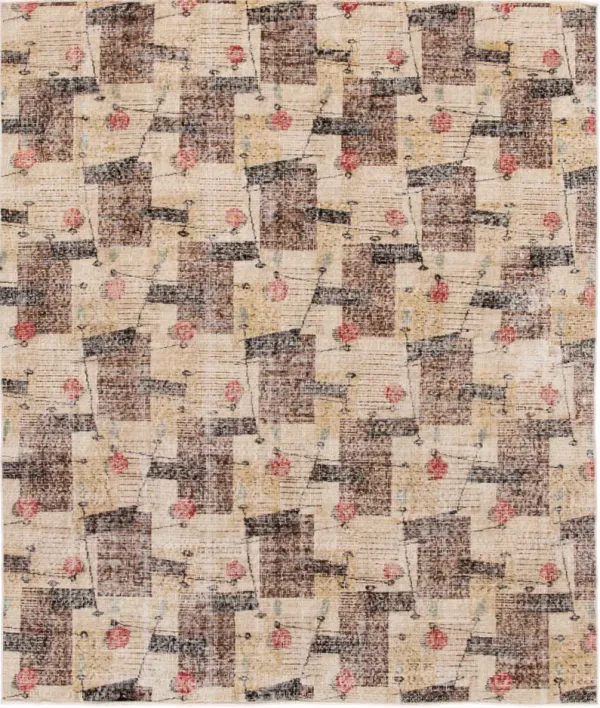 Vintage Expressionist Rug 6'6"x7'8 - Apadana - Beige - Beige
