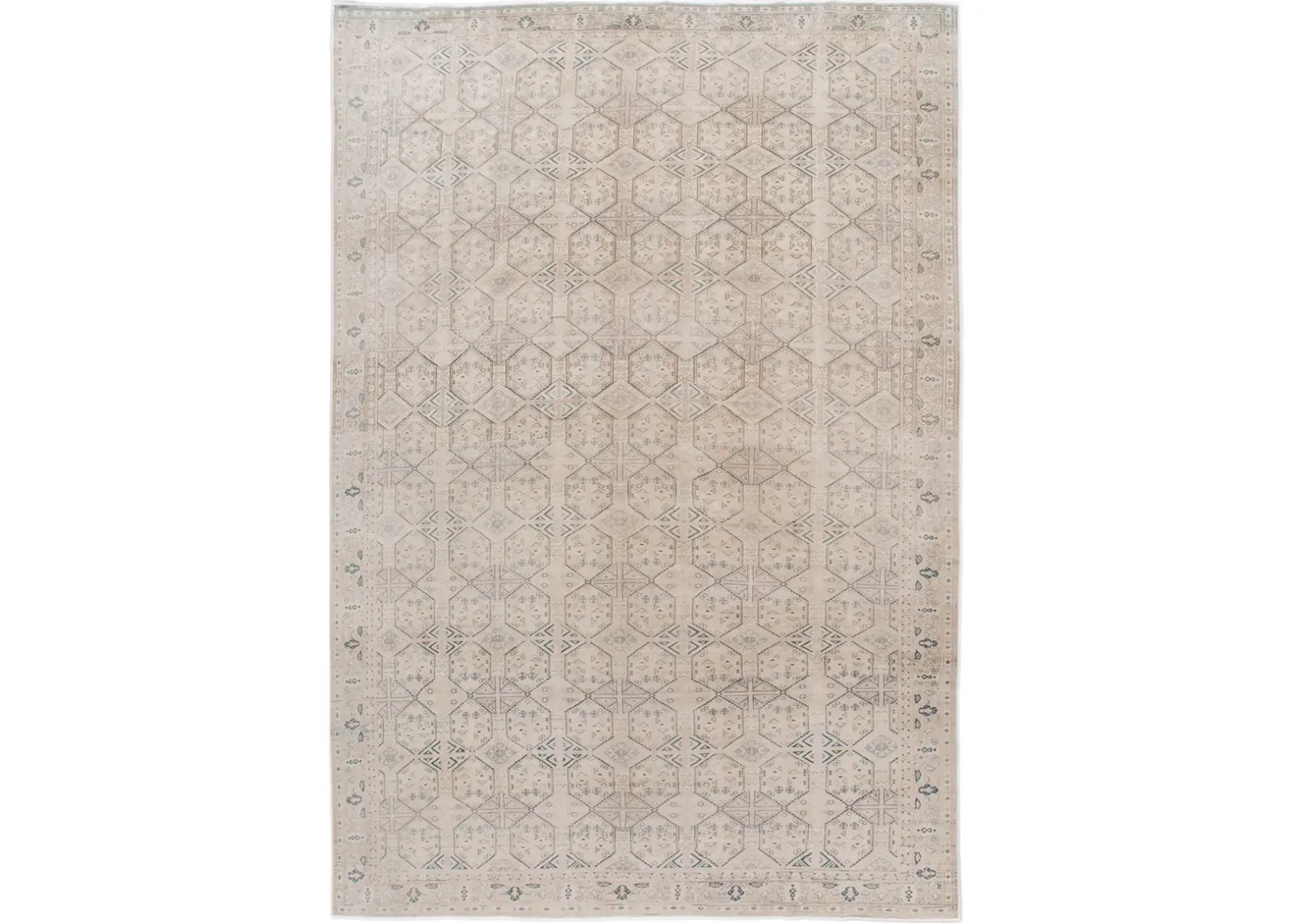 Vintage Turkish Geometric Rug - 9' x 14' - Apadana - Beige - Beige