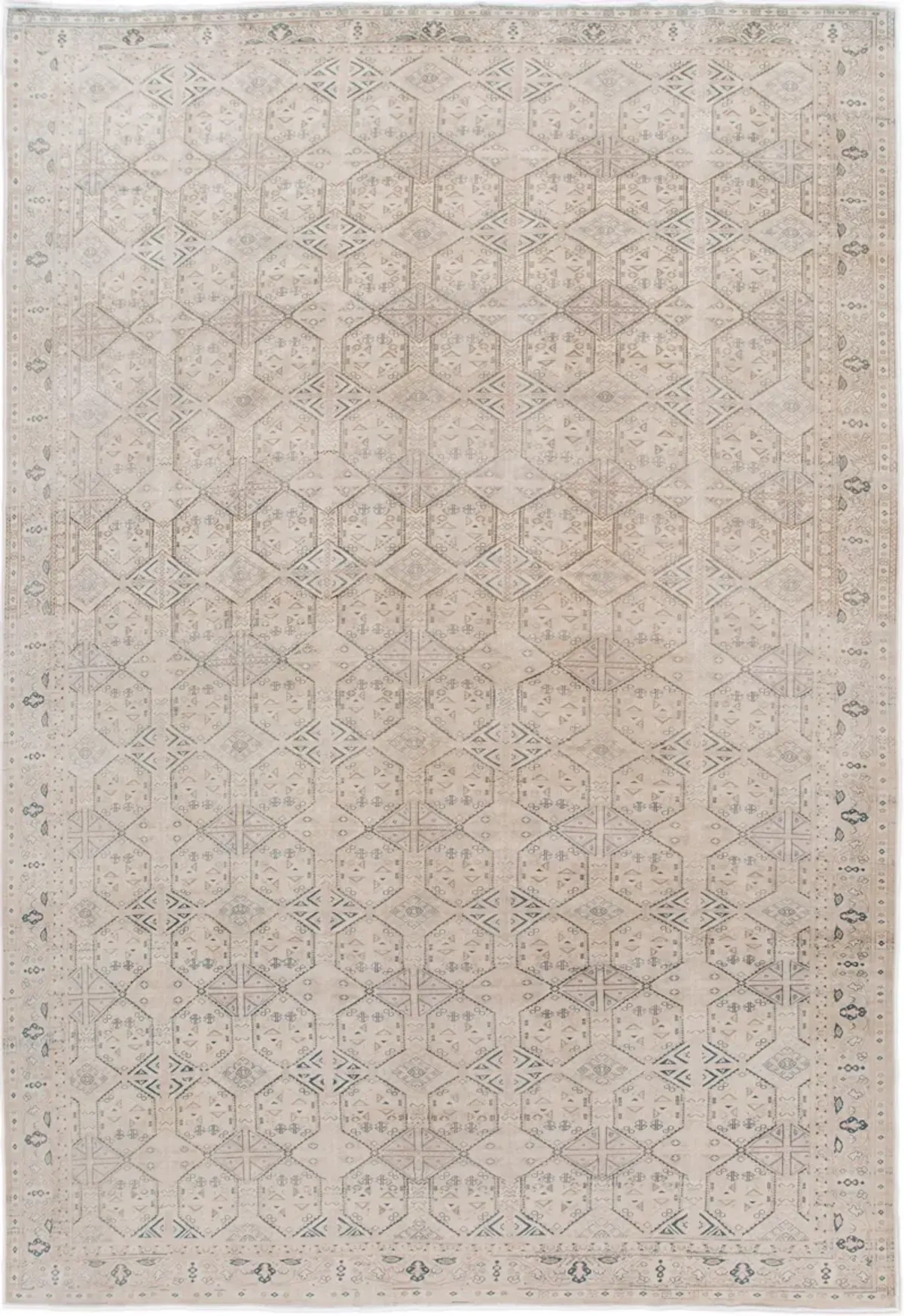 Vintage Turkish Geometric Rug - 9' x 14' - Apadana - Beige - Beige