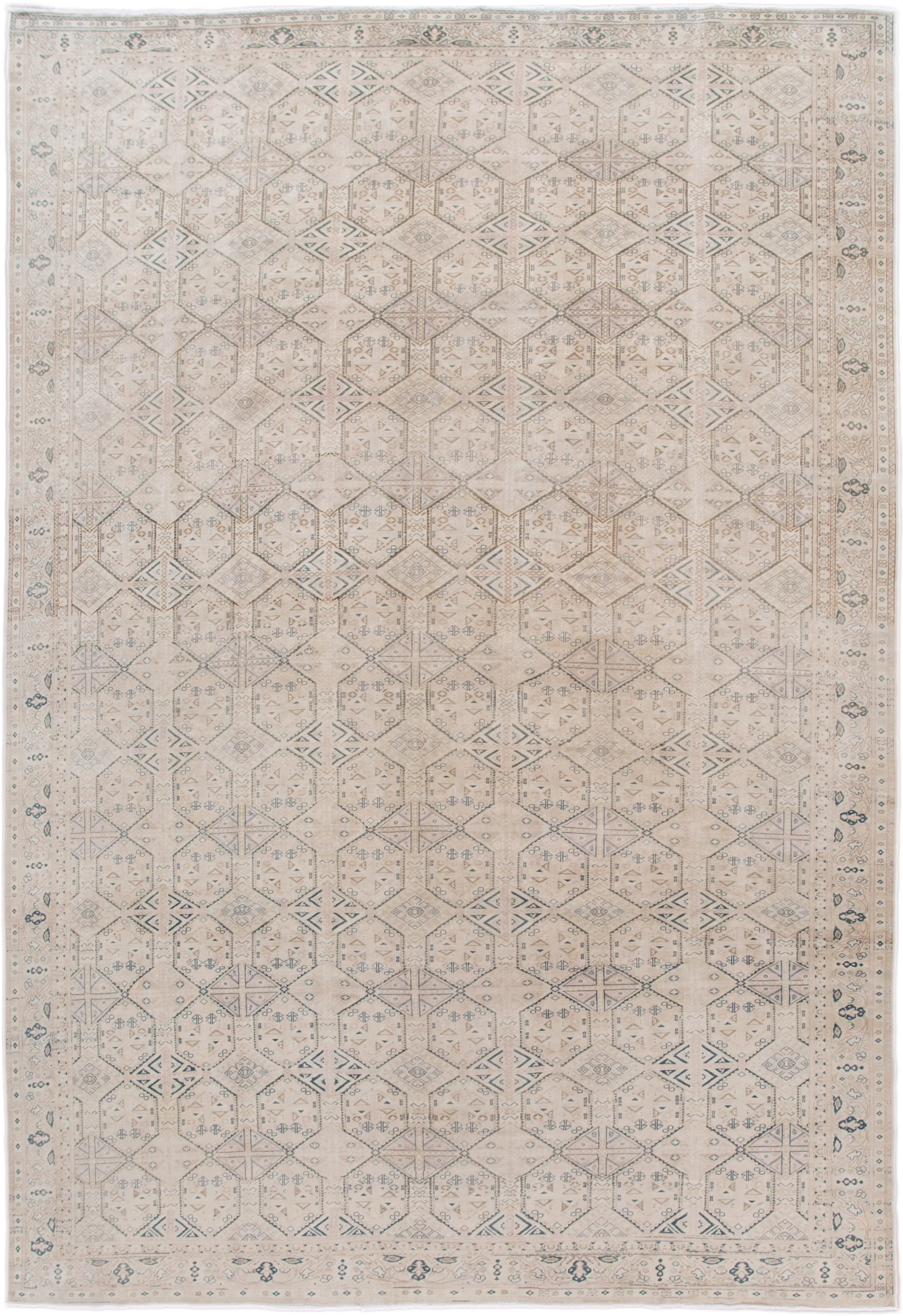 Vintage Turkish Geometric Rug - 9' x 14' - Apadana - Beige - Beige