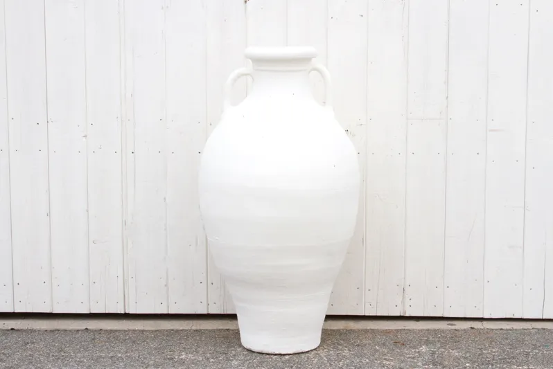 Amphora Greek Terracotta Outdoor Planter - de-cor - Handcrafted - white - 26" l x 26" w x 47" h