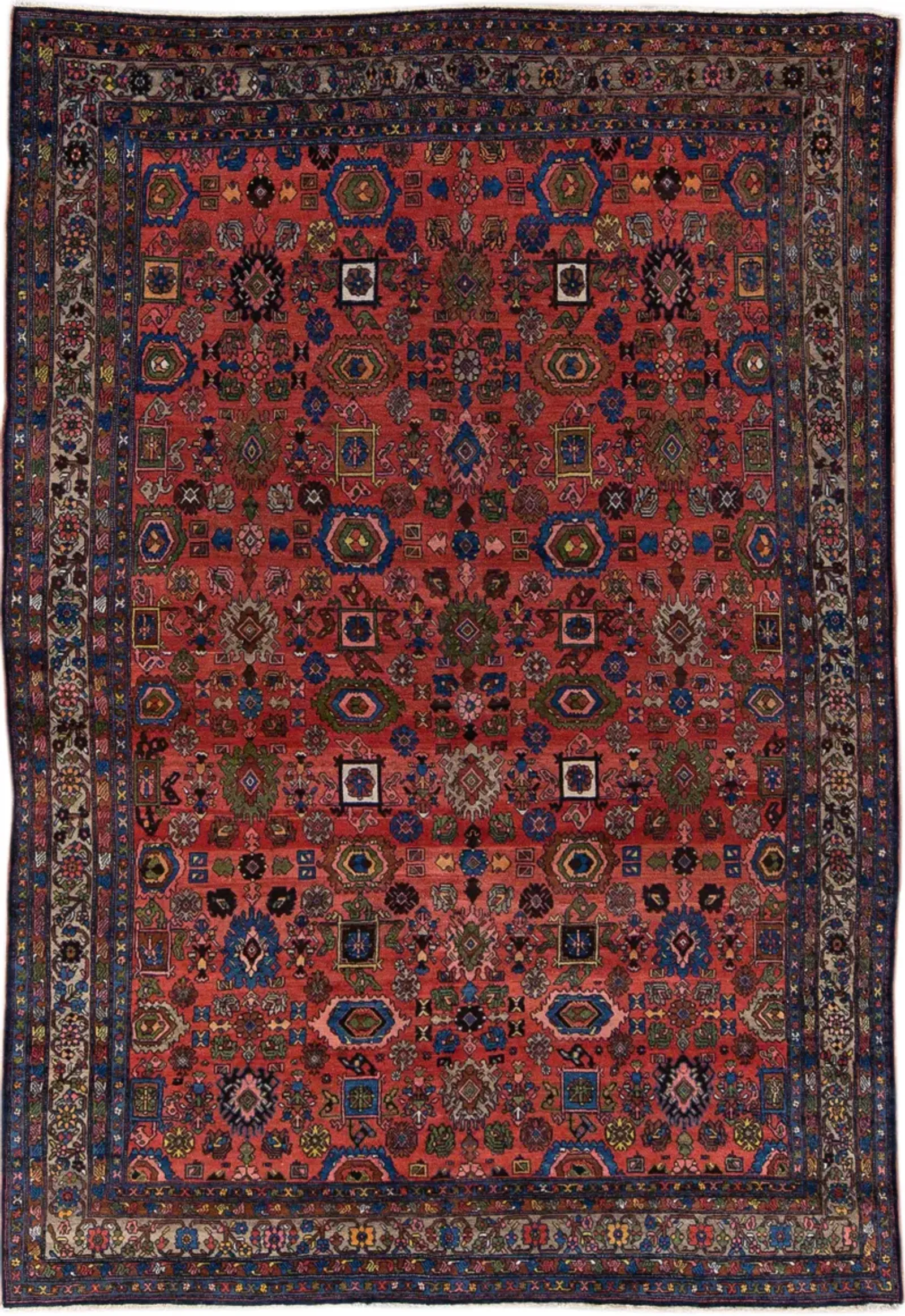 Antique Persian Bidjar Rug - Apadana - Red - Red