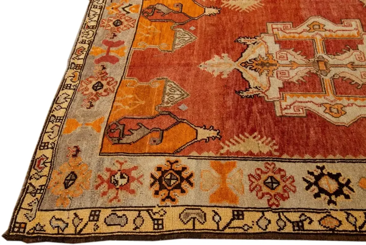 Vintage East Asian Khotan Rug - Apadana - Orange - Orange