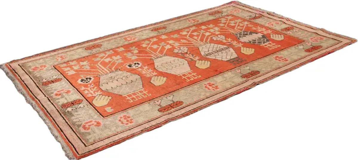 Antique Asian Khotan Rug - 5' x 8' 7" - Apadana - Orange - Orange