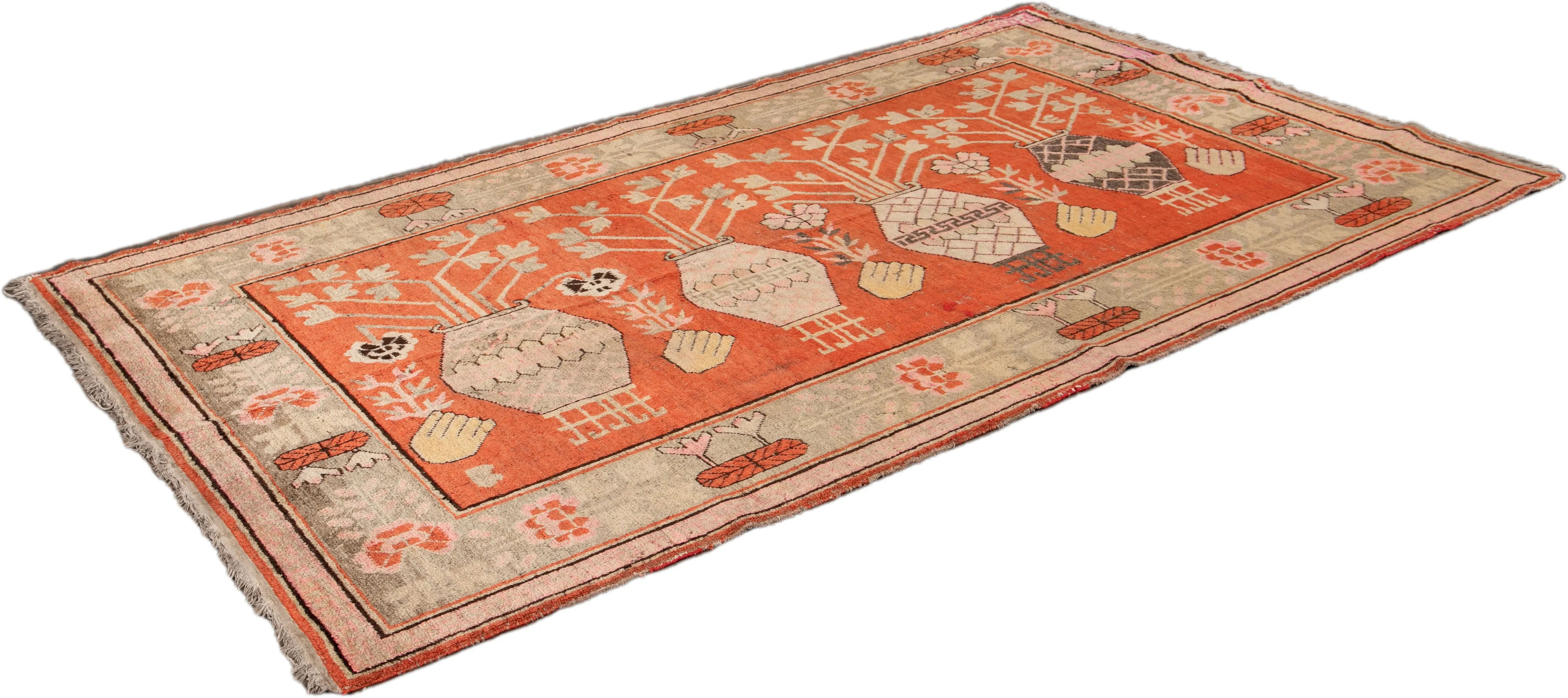 Antique Asian Khotan Rug - 5' x 8' 7" - Apadana - Orange - Orange