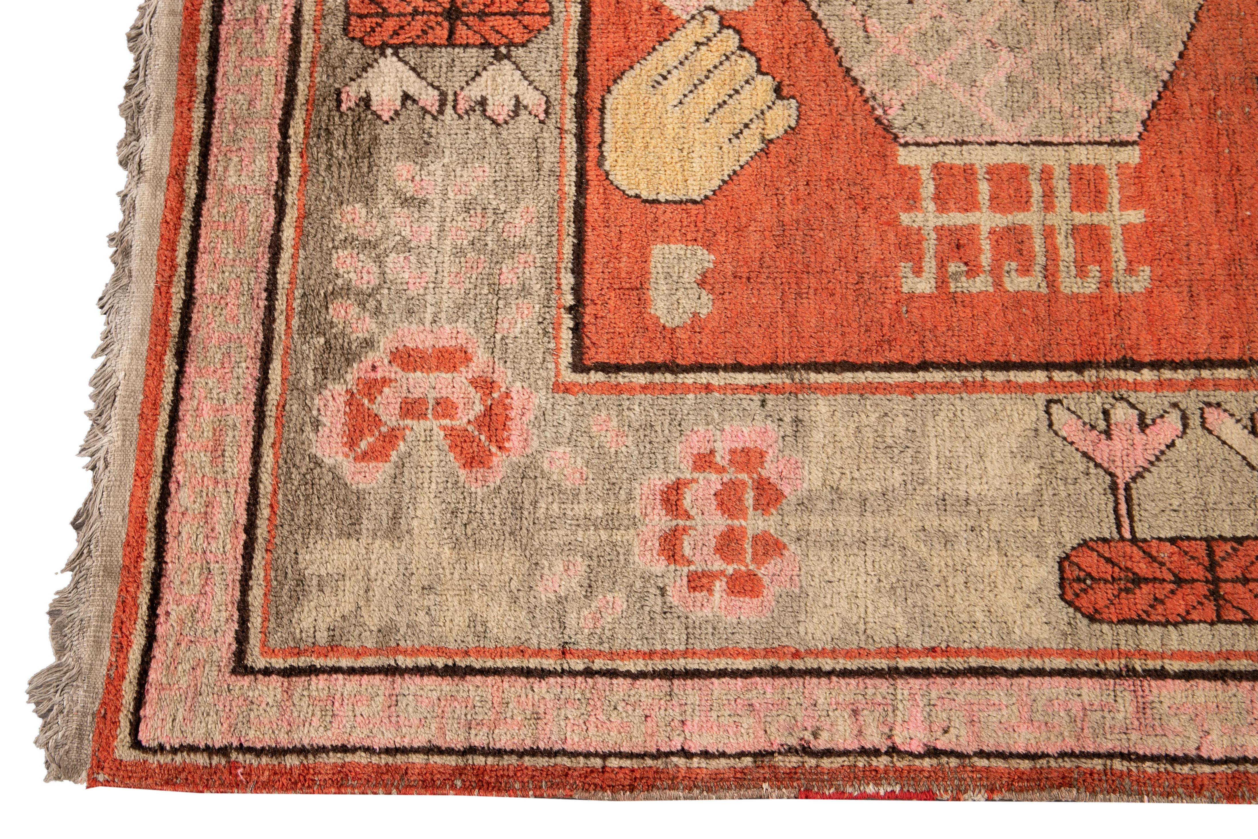 Antique Asian Khotan Rug - 5' x 8' 7" - Apadana - Orange - Orange