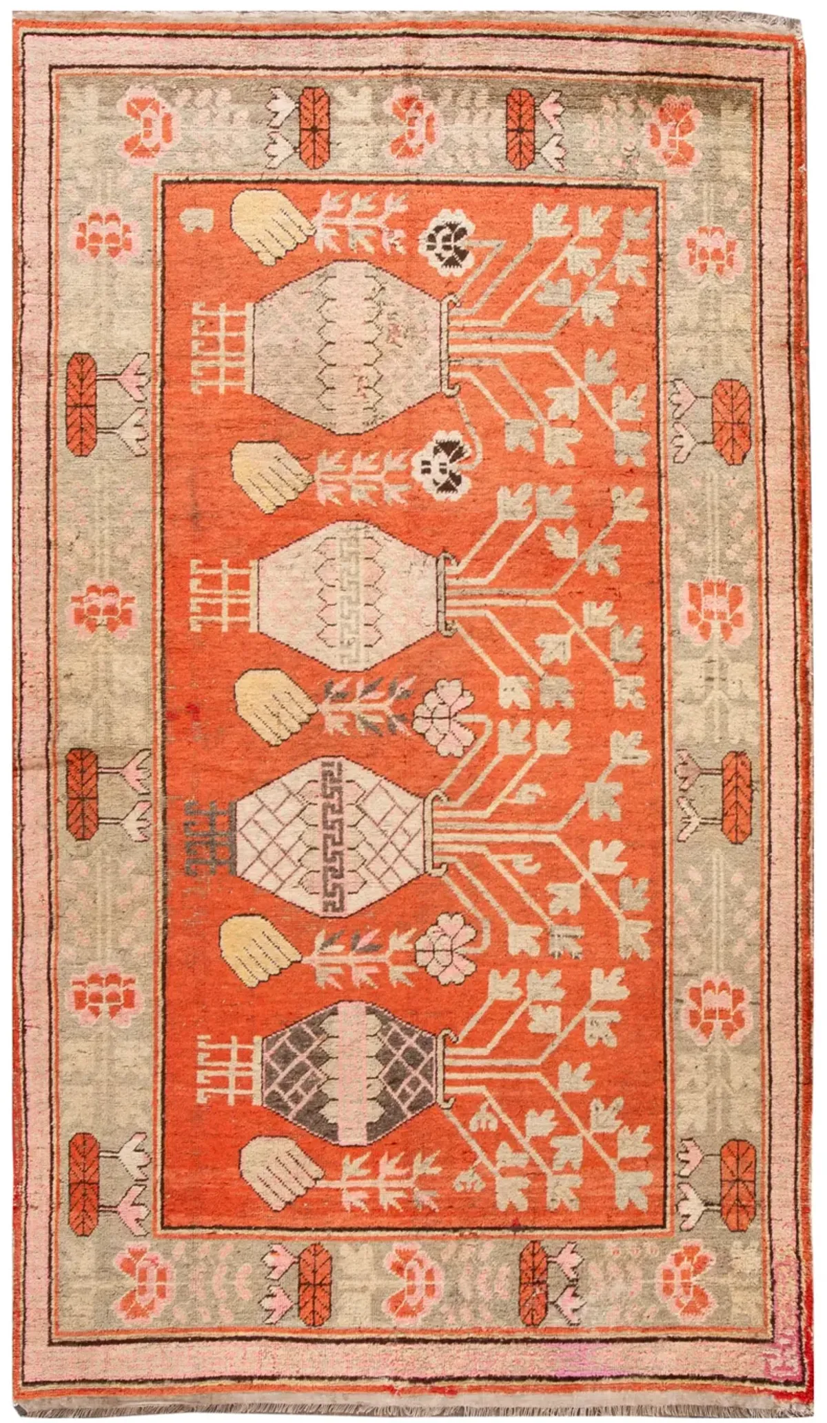 Antique Asian Khotan Rug - 5' x 8' 7" - Apadana - Orange - Orange