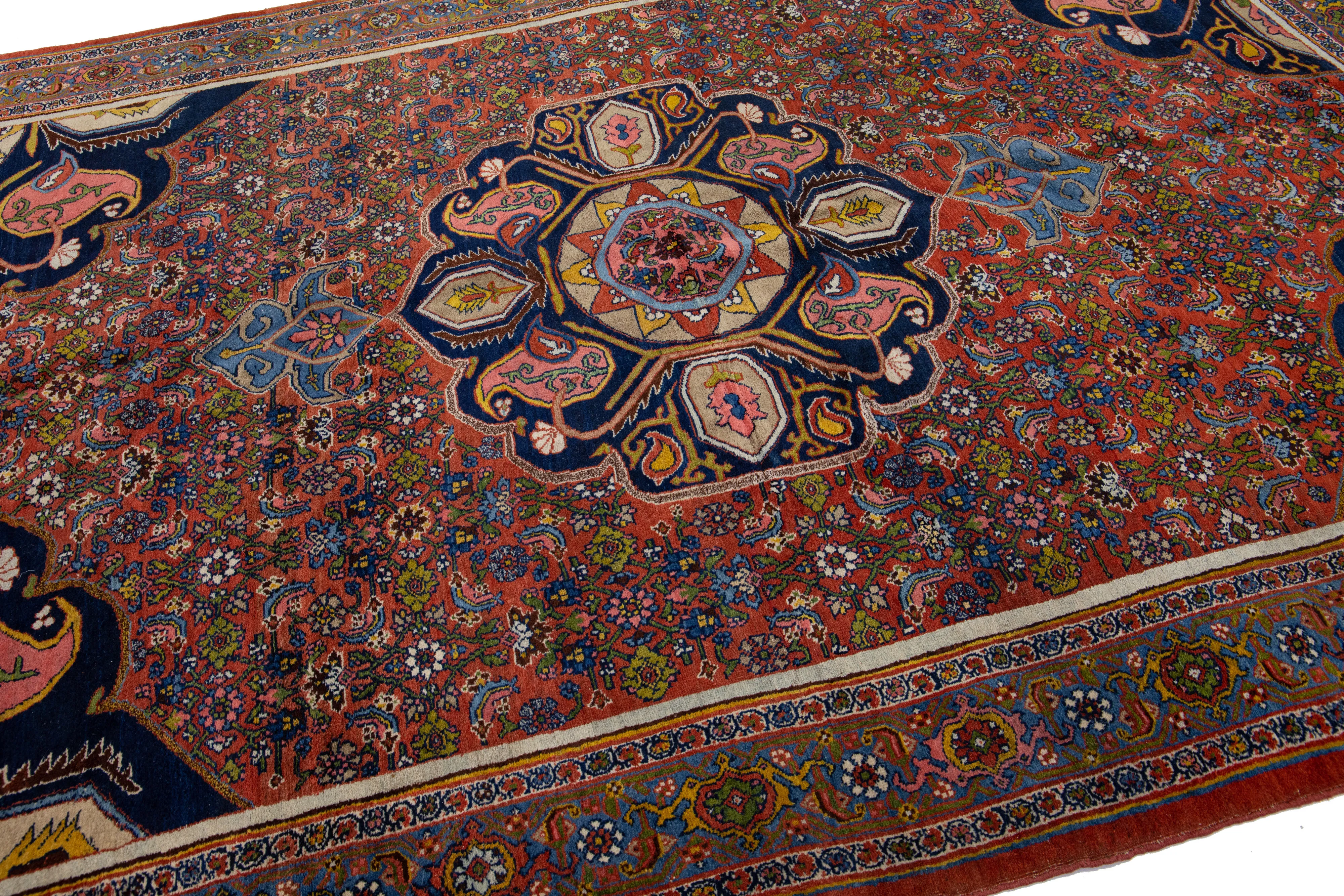 Antique Persian Bidjar Rug - Apadana - Red - Red