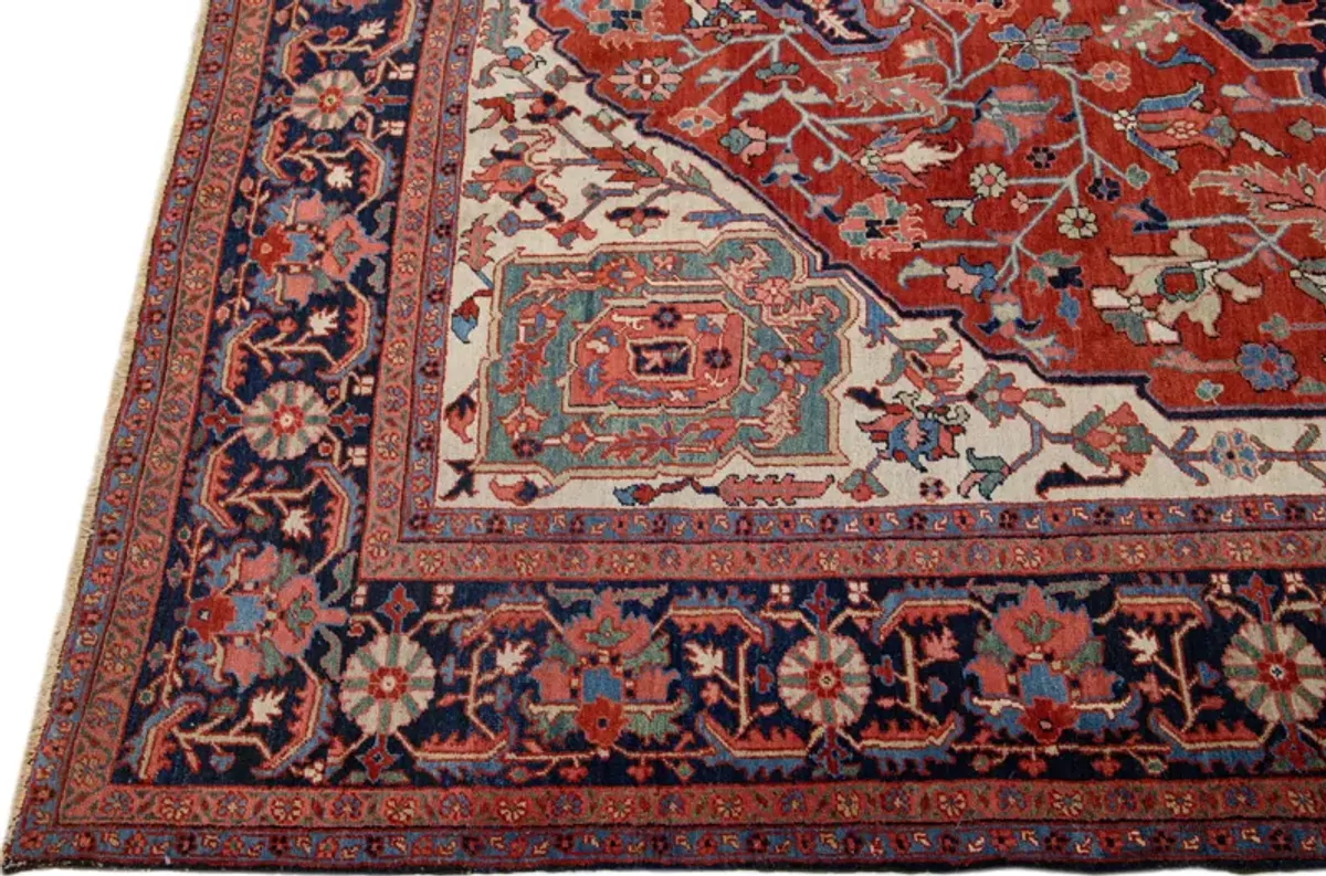 Antique Persian Heriz Rug - Apadana - Red - Red