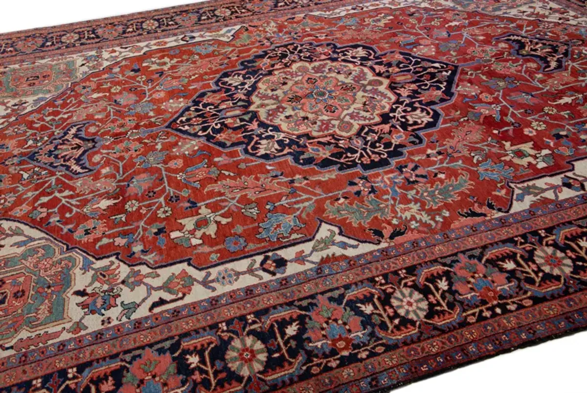 Antique Persian Heriz Rug - Apadana - Red - Red