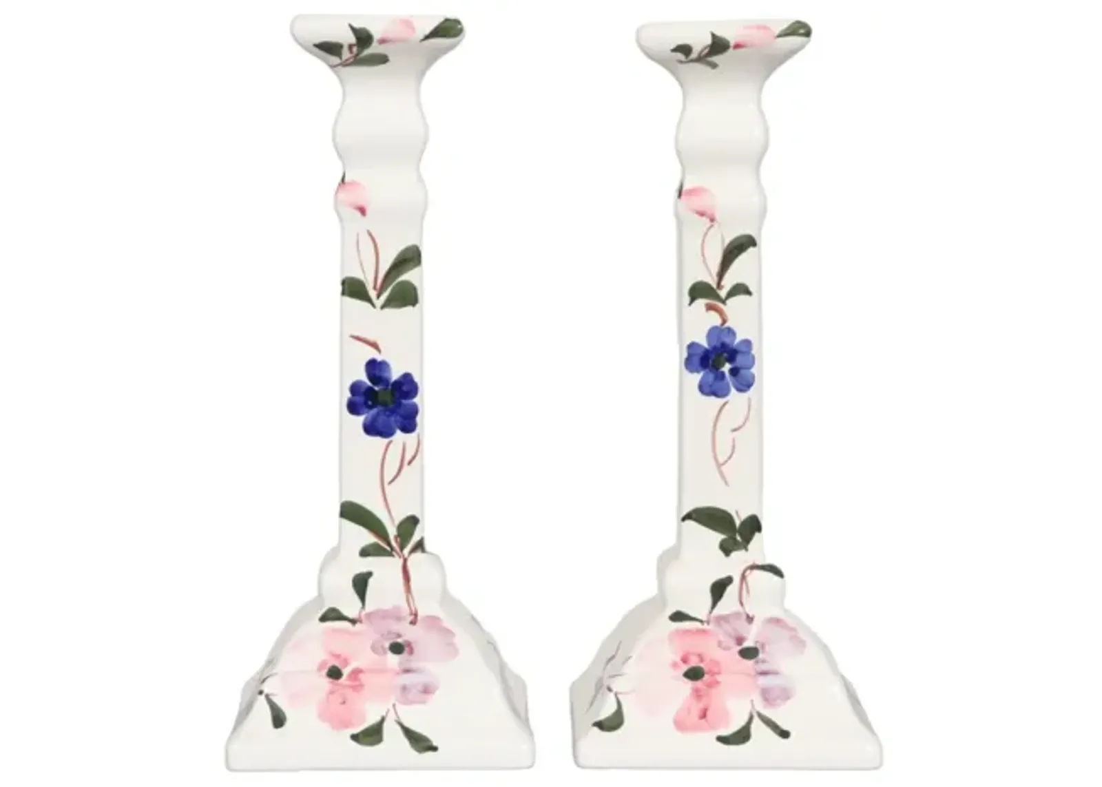 Floral Ceramic Candlesticks - a Pair - Interesting Things - Pink