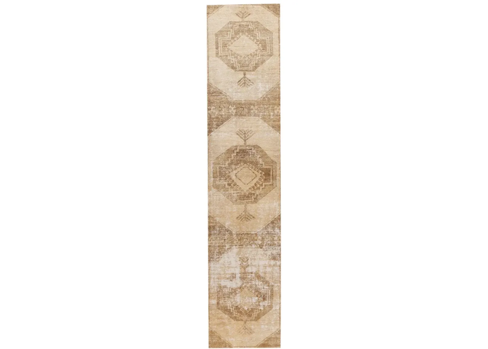 Vintage Turkish Medallion Runner Rug - Apadana - Beige - Beige