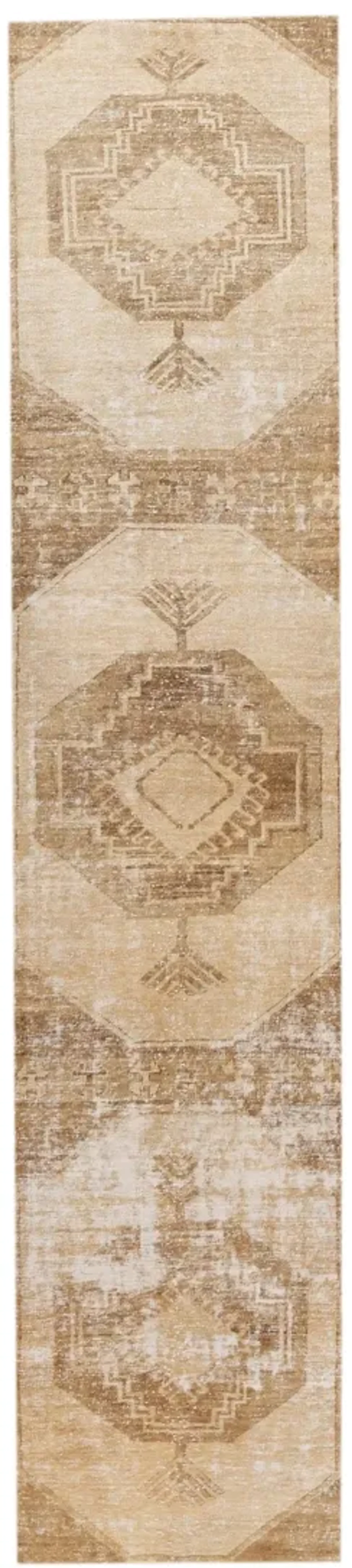 Vintage Turkish Medallion Runner Rug - Apadana - Beige - Beige