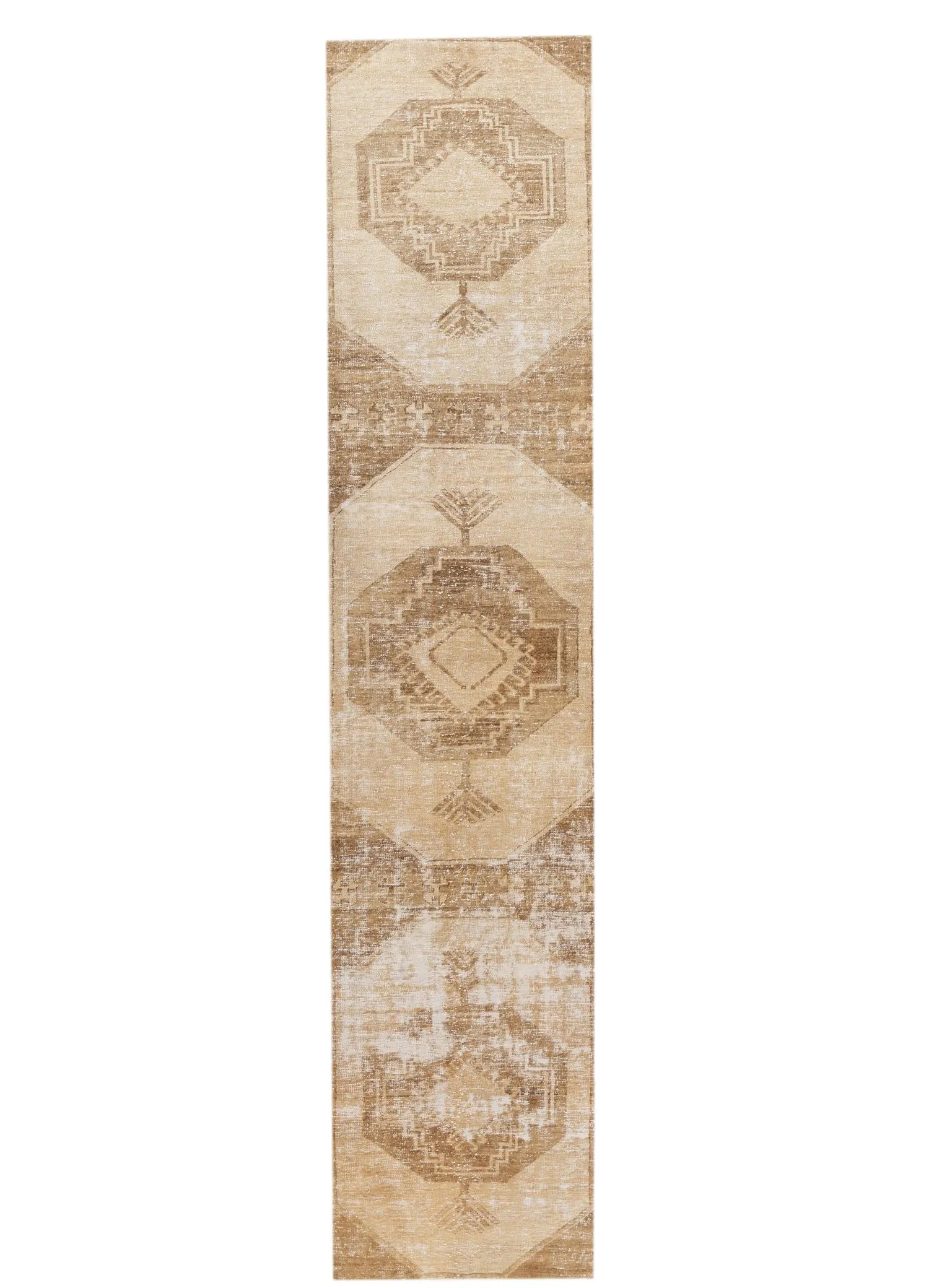 Vintage Turkish Medallion Runner Rug - Apadana - Beige - Beige