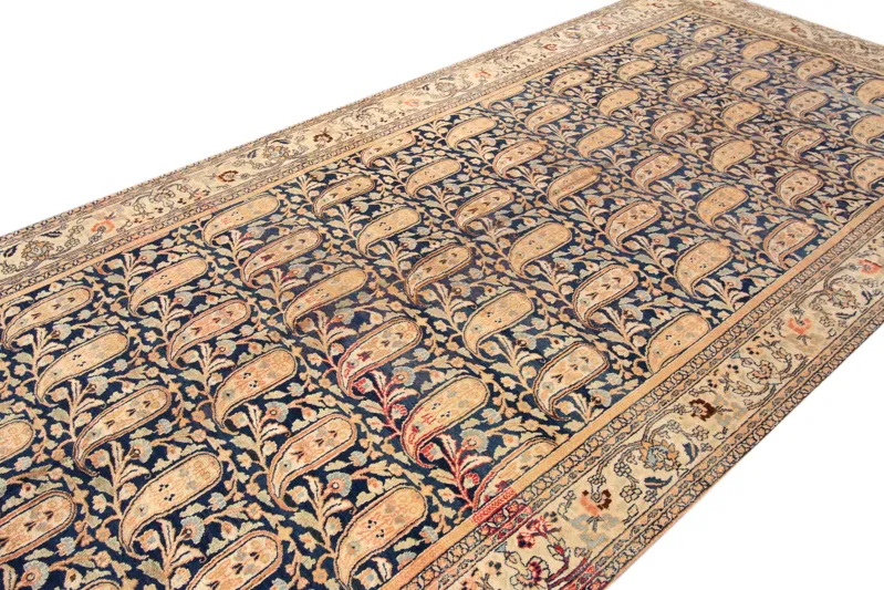 Antique Persian Mashad Floral Runner Rug - Apadana - Blue - Blue