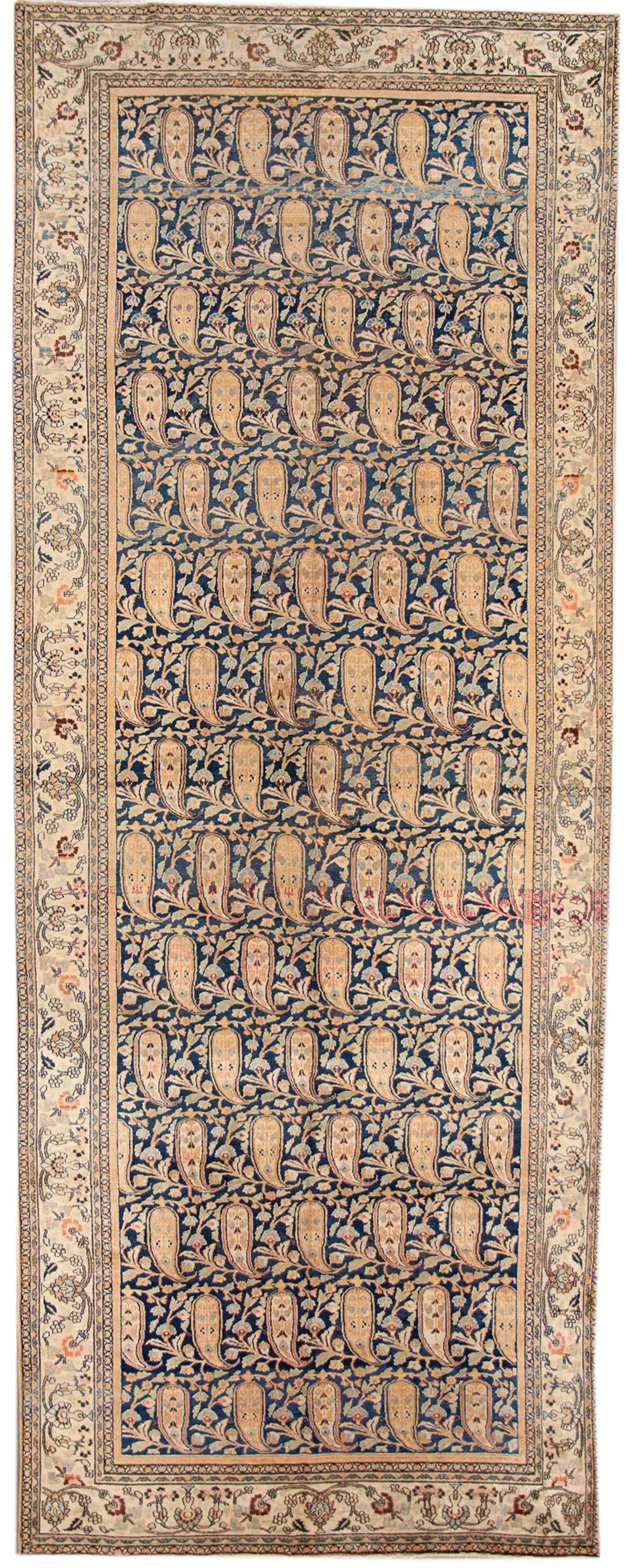 Antique Persian Mashad Floral Runner Rug - Apadana - Blue - Blue