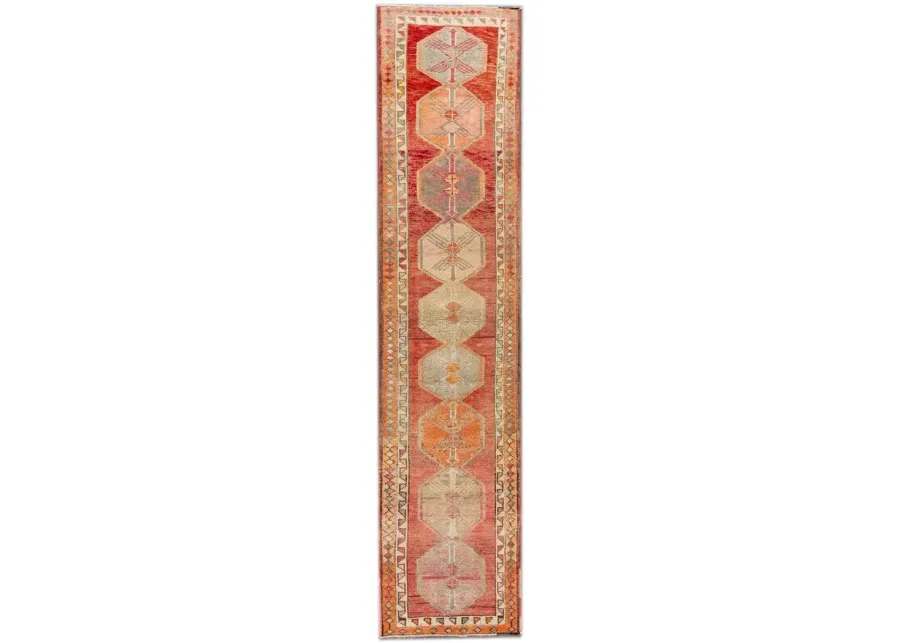 Vintage Geometric Runner - 3' x 13' - Apadana - Red