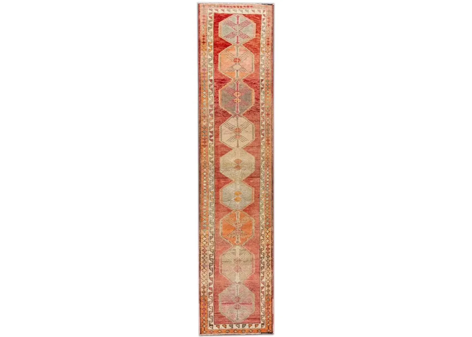 Vintage Geometric Runner - 3' x 13' - Apadana - Red