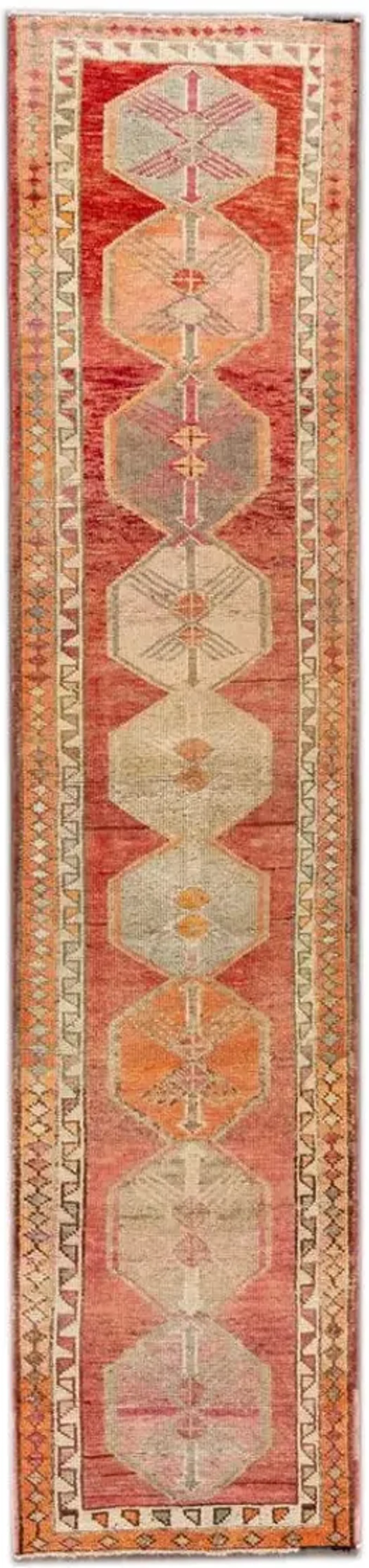 Vintage Geometric Runner - 3' x 13' - Apadana - Red