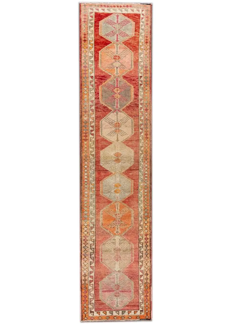 Vintage Geometric Runner - 3' x 13' - Apadana - Red