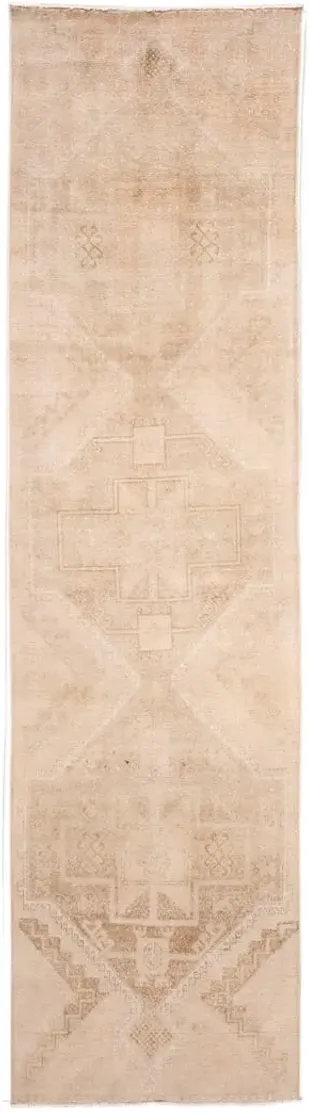 Vintage Turkish Medallion Runner Rug - Apadana - Beige - Beige