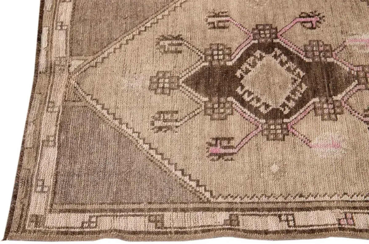 Vintage Turkish Medallion Runner Rug - Apadana - Brown - Brown