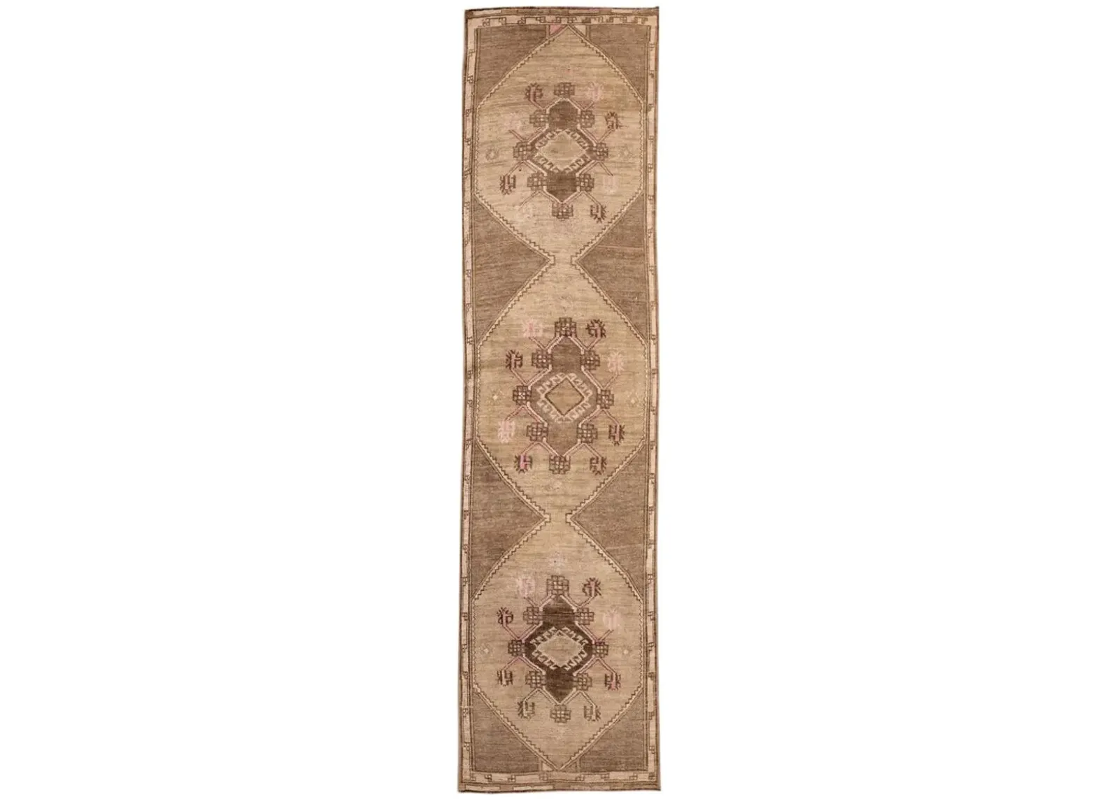 Vintage Turkish Medallion Runner Rug - Apadana - Brown - Brown