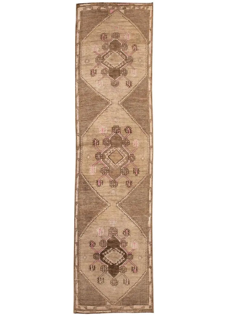 Vintage Turkish Medallion Runner Rug - Apadana - Brown - Brown