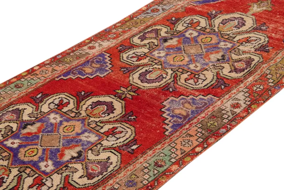 Vintage Turkish Medallion Runner Rug - Apadana - Red - Red