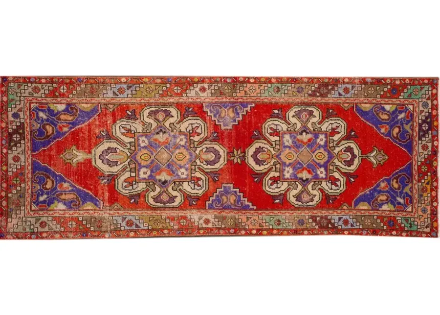 Vintage Turkish Medallion Runner Rug - Apadana - Red - Red