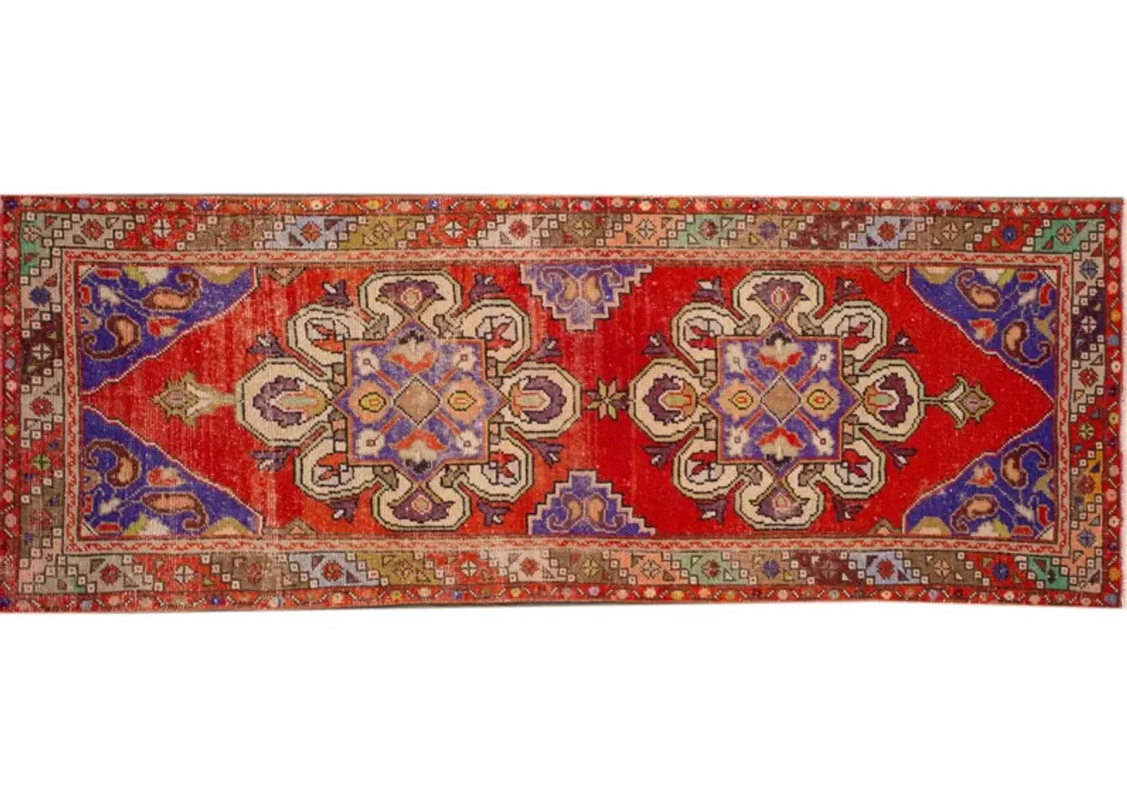 Vintage Turkish Medallion Runner Rug - Apadana - Red - Red