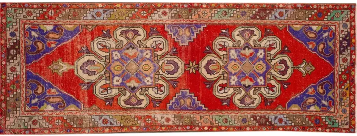 Vintage Turkish Medallion Runner Rug - Apadana - Red - Red