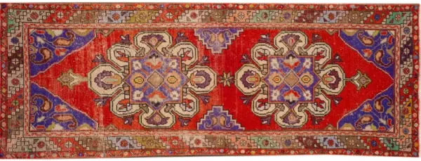 Vintage Turkish Medallion Runner Rug - Apadana - Red - Red