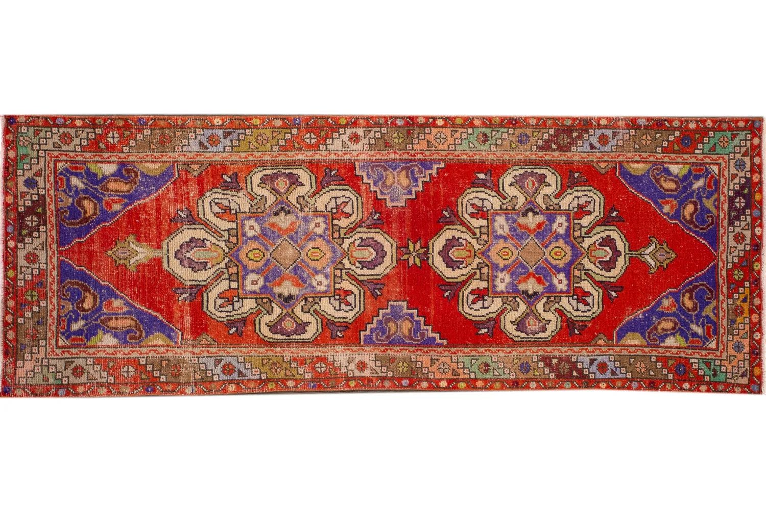 Vintage Turkish Medallion Runner Rug - Apadana - Red - Red