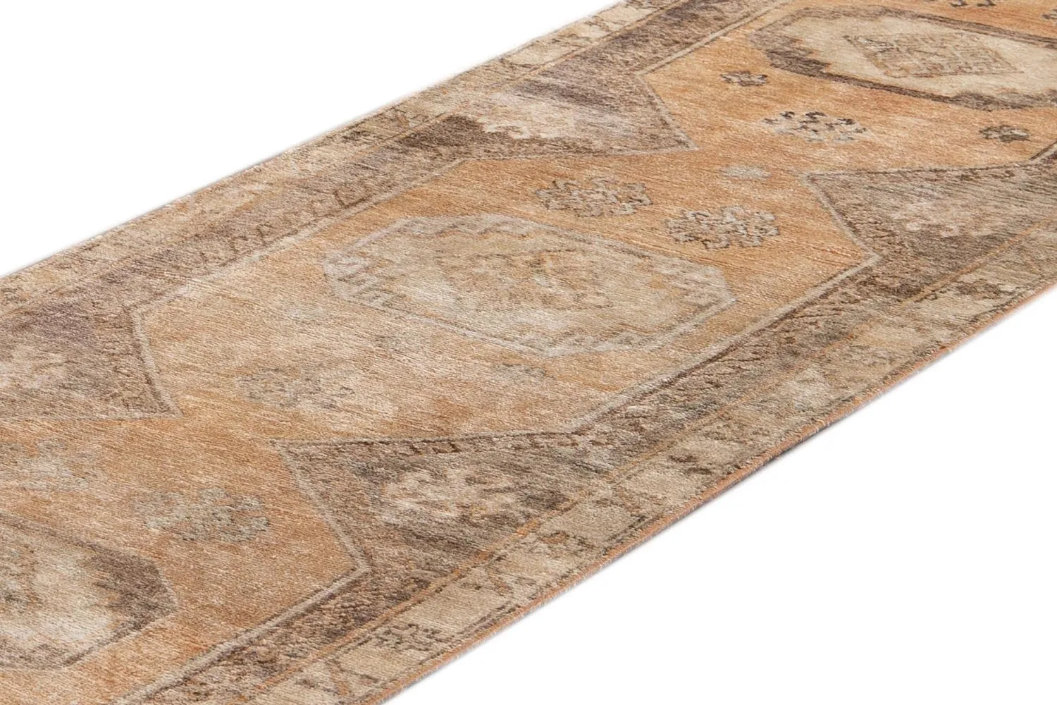 Vintage Turkish Medallion Runner Rug - Apadana - Beige - Beige