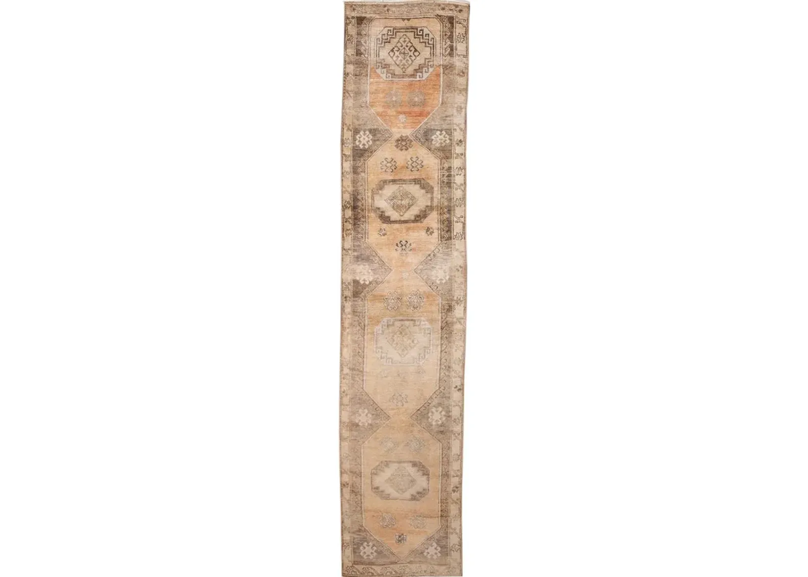 Vintage Turkish Medallion Runner Rug - Apadana - Beige - Beige