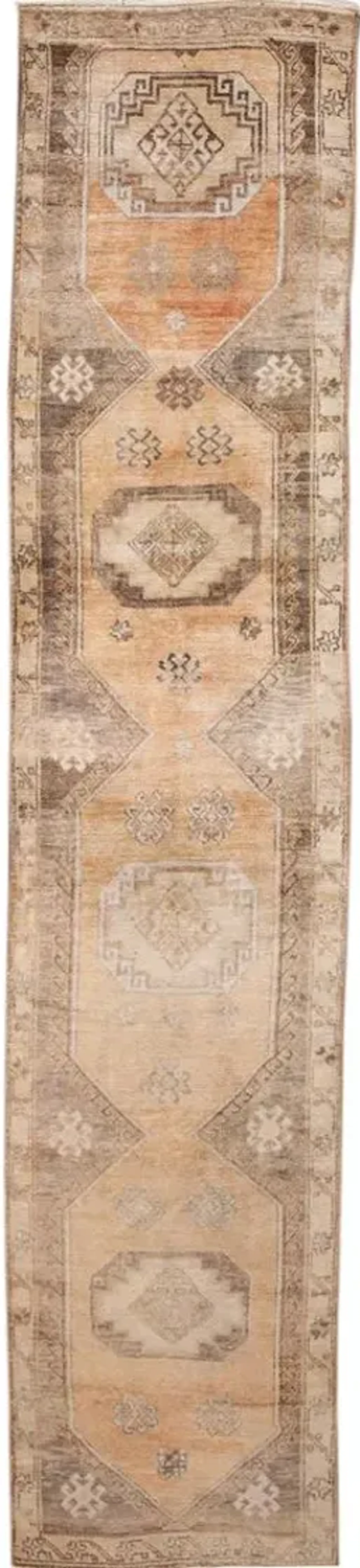 Vintage Turkish Medallion Runner Rug - Apadana - Beige - Beige