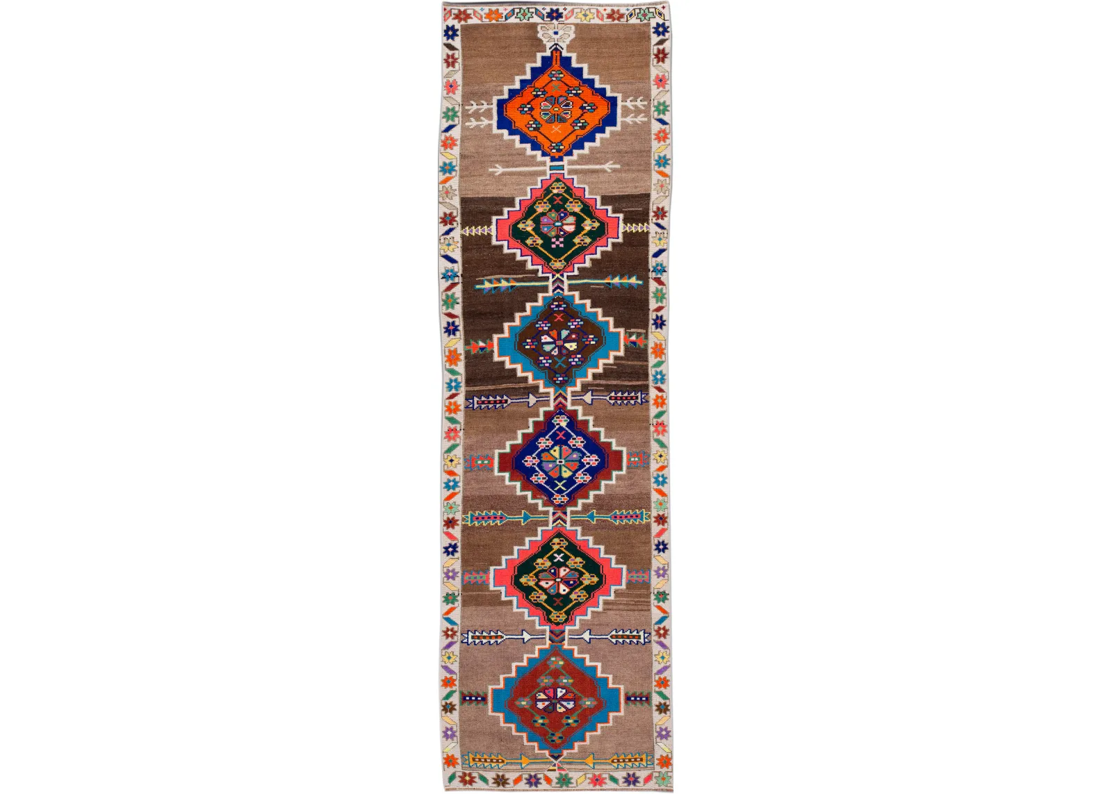 Vintage Turkish Medallion Runner Rug - Apadana - Brown - Brown