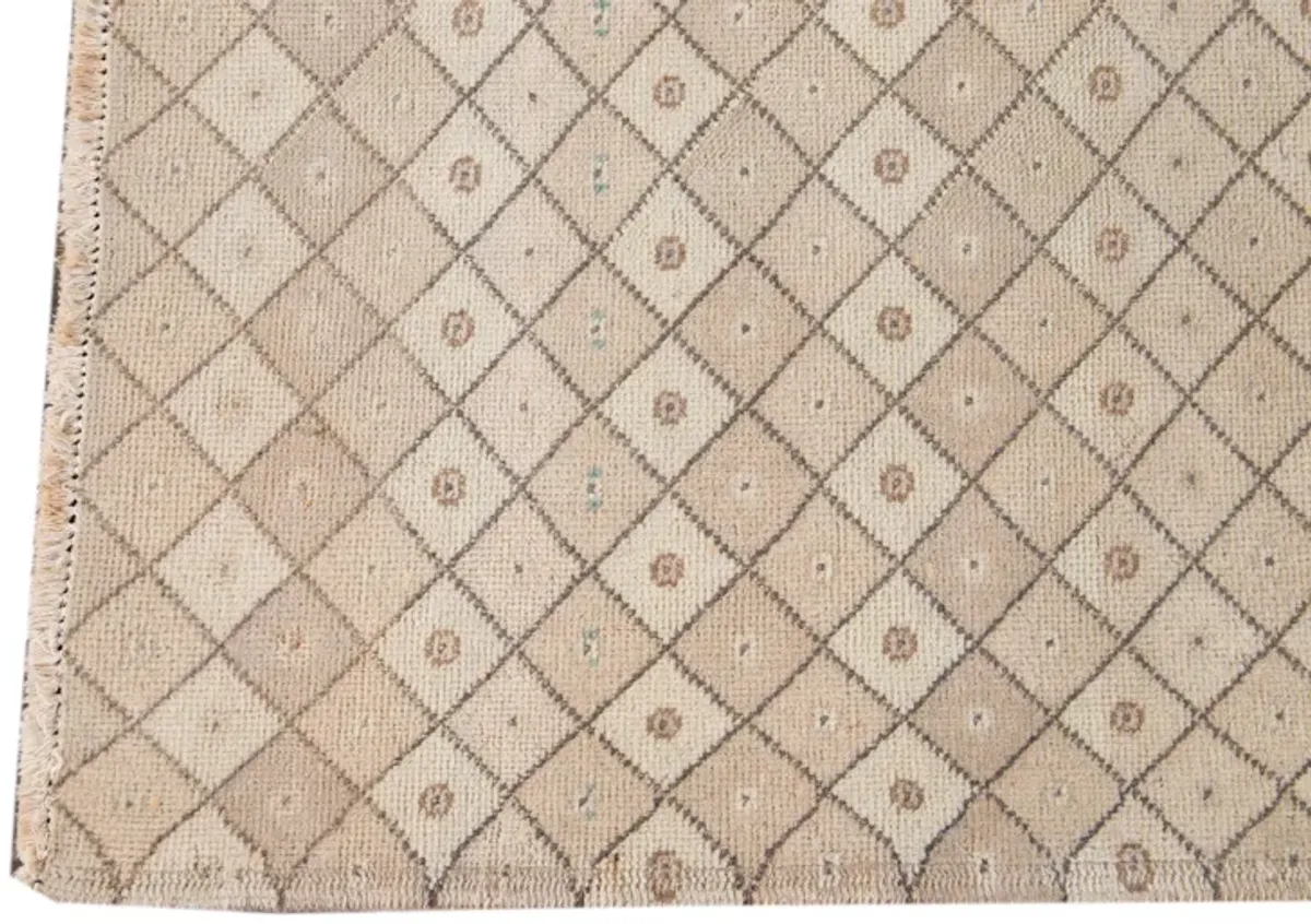 Vintage Turkish Art Deco Runner Rug - Apadana - Beige - Beige