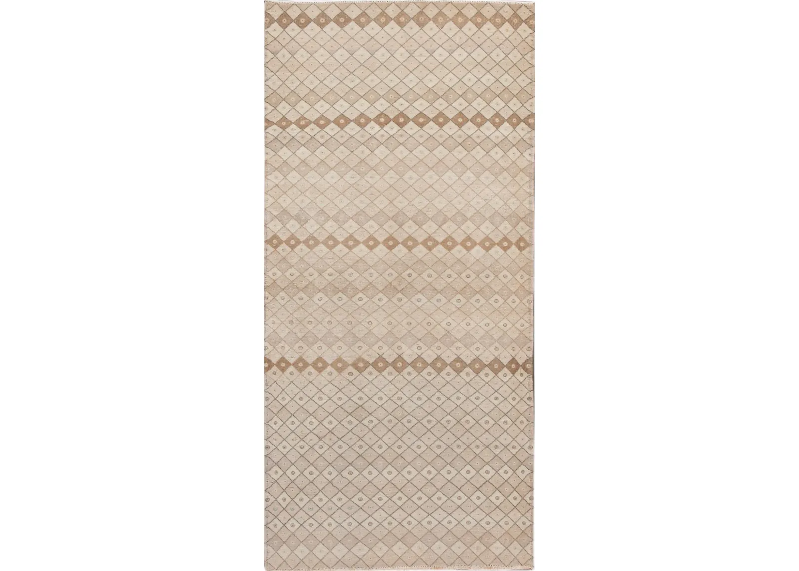 Vintage Turkish Art Deco Runner Rug - Apadana - Beige - Beige