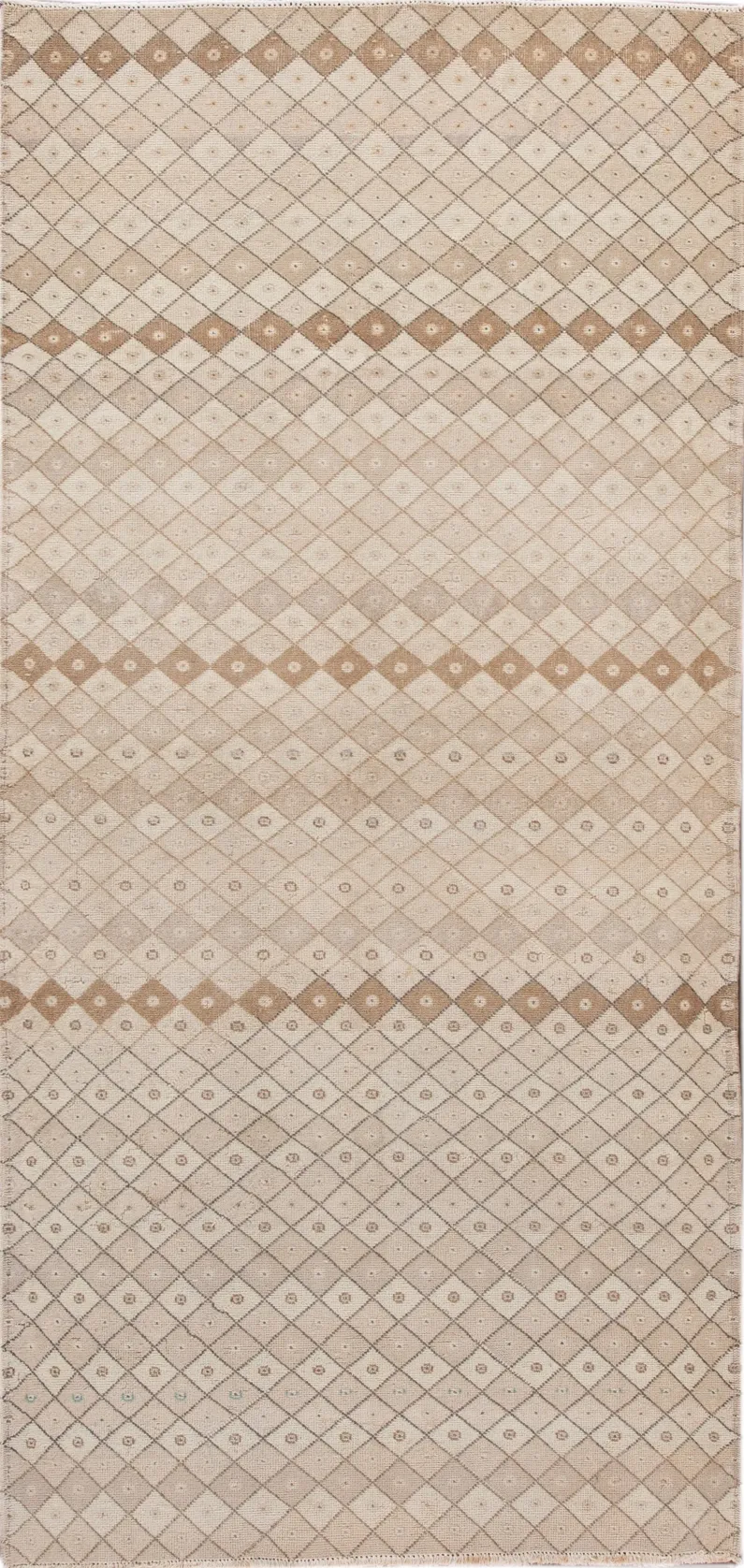 Vintage Turkish Art Deco Runner Rug - Apadana - Beige - Beige