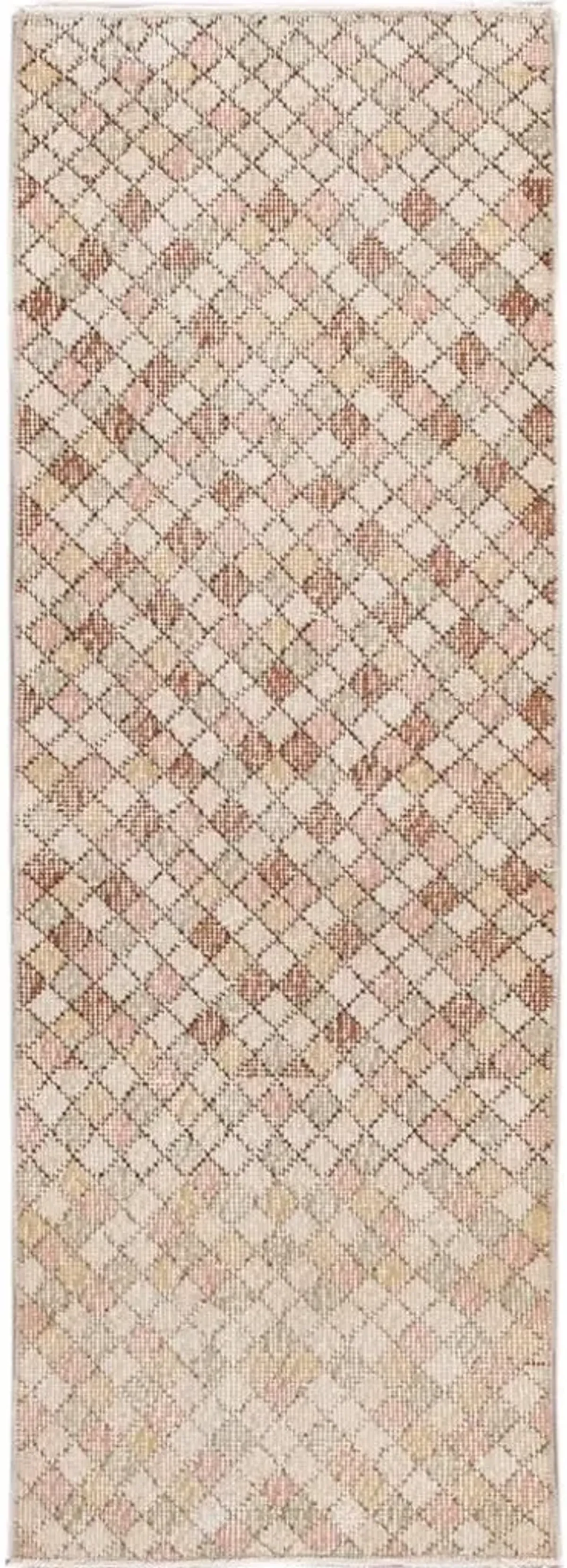 Vintage Turkish Art Deco Runner Rug - Apadana - Pink - Pink