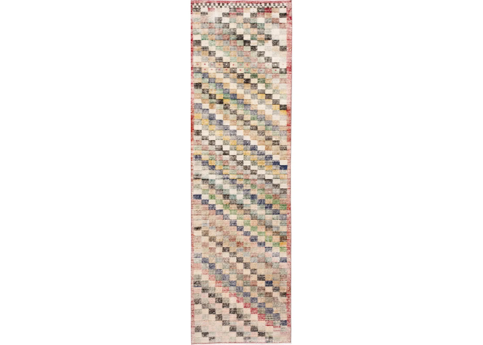 Vintage Turkish Geometric Runner Rug - Apadana - Beige - Beige