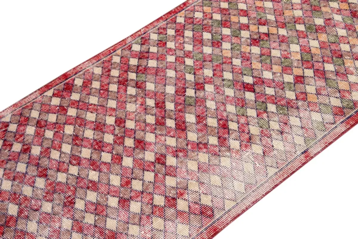 Vintage Turkish Geometric Runner Rug - Apadana - Red - Red