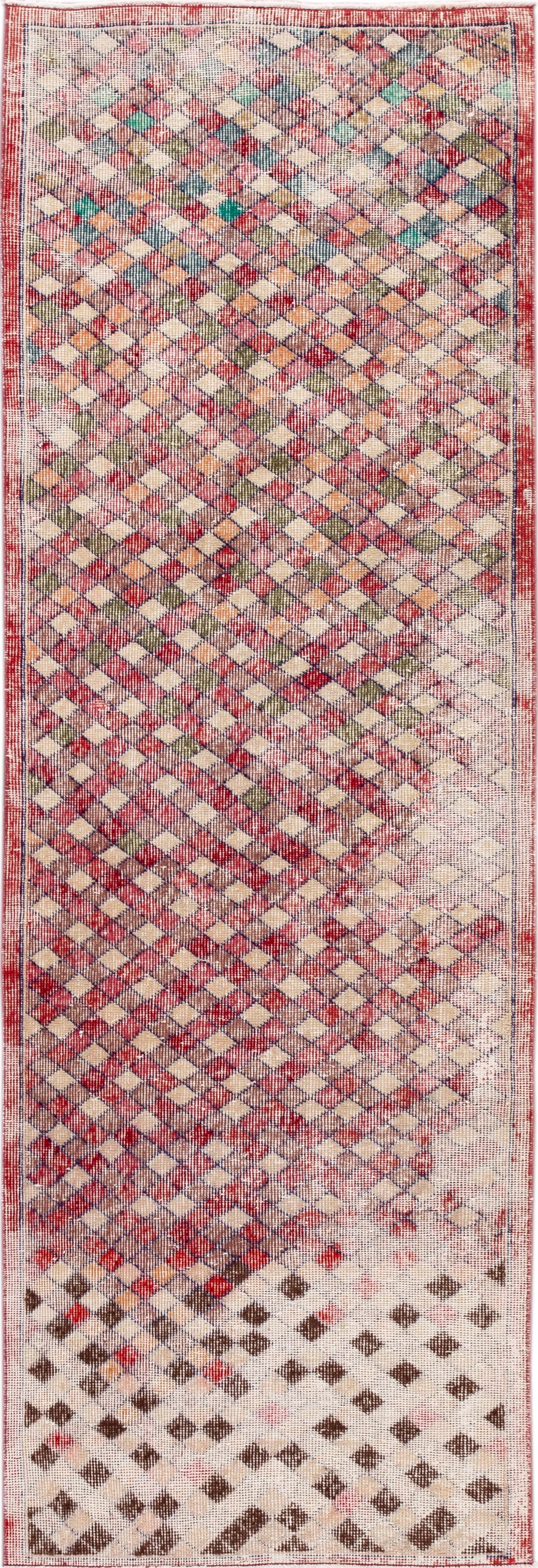 Vintage Turkish Geometric Runner Rug - Apadana - Red - Red