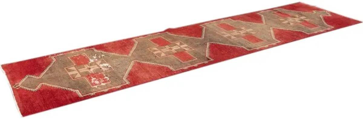 Vintage Turkish Geometric Runner Rug - Apadana - Red - Red