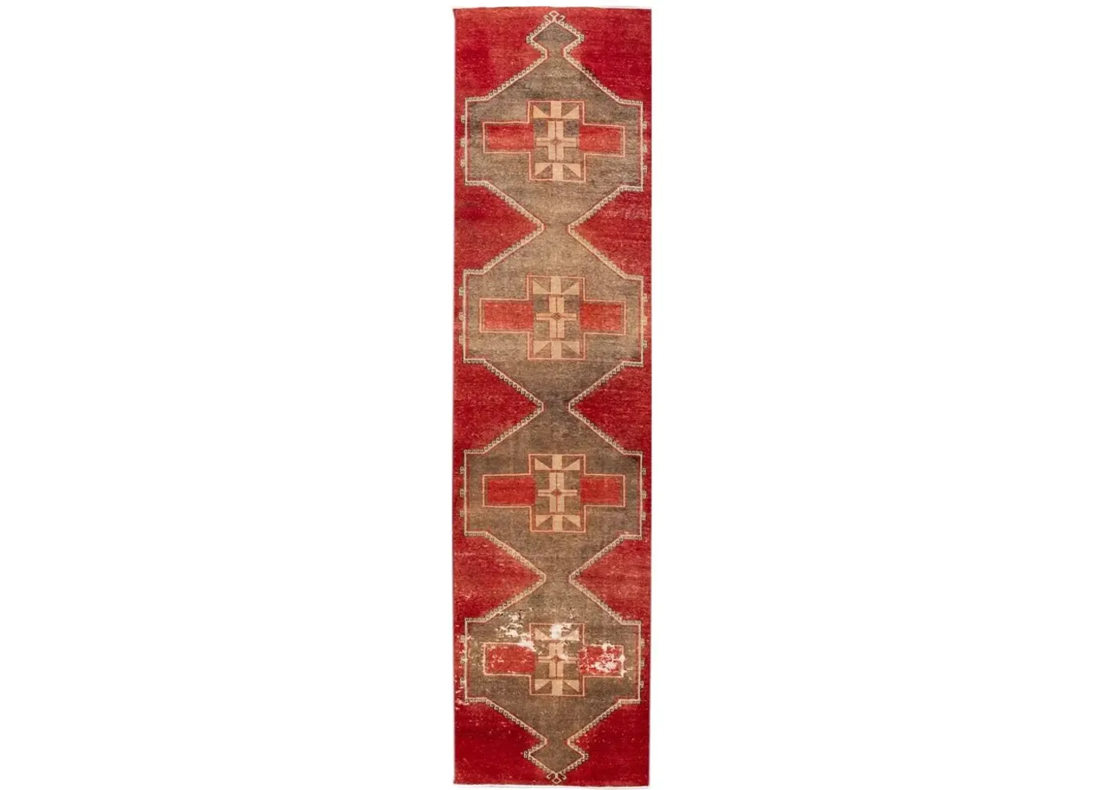 Vintage Turkish Geometric Runner Rug - Apadana - Red - Red