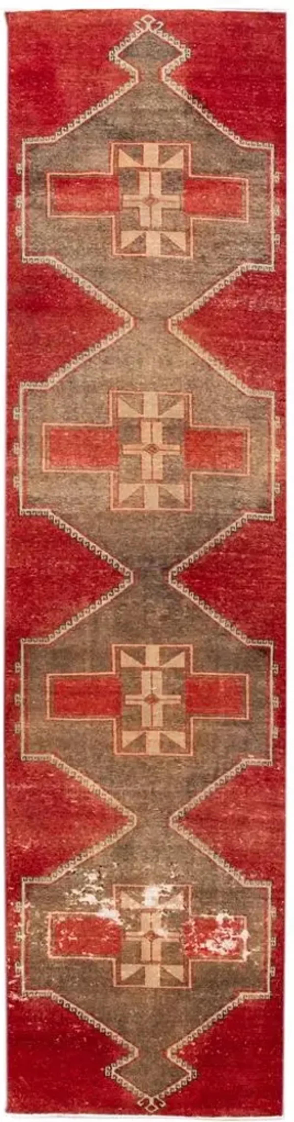 Vintage Turkish Geometric Runner Rug - Apadana - Red - Red